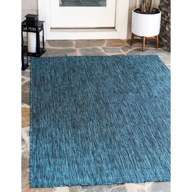 Tapis intérieur / extérieur turquoise Santina, Carré 4 pi 1 po