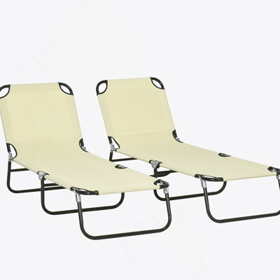 2 Piece Folding Chaise Lounge Pool Chairs With 5-Level Reclining Back, Steel Frame For Outdoor Relaxation And Sun Tanning
