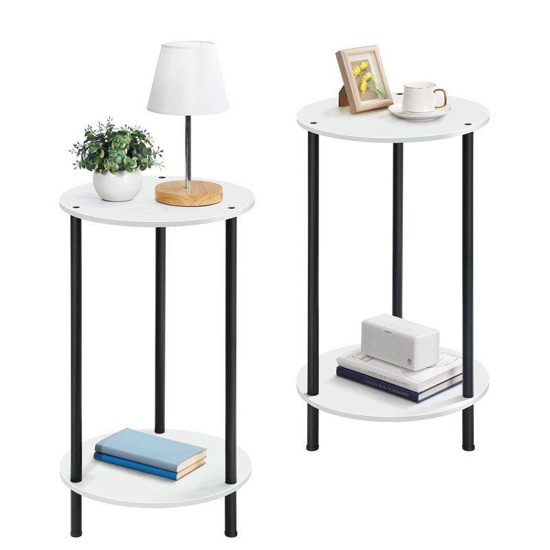 2 Piece Set Of Living Room Round Side Table, Space Decoration Table, White