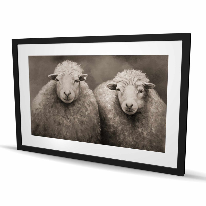 Sheep Sepia - Farmhouse Animals, reproduction encadrée avec passe-partout | Décor, H 36 po x l 24 po, Noir