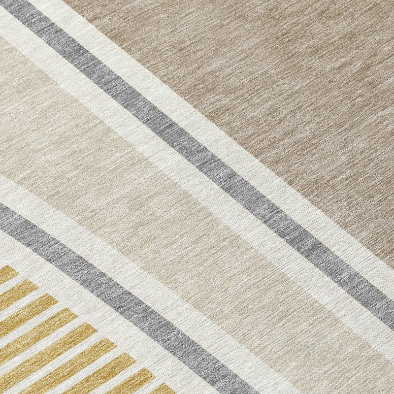 Tapis moderne lavable à la machine intérieur / extérieur ACN2505, Beige, Rectangulaire 8 pi x 10 pi