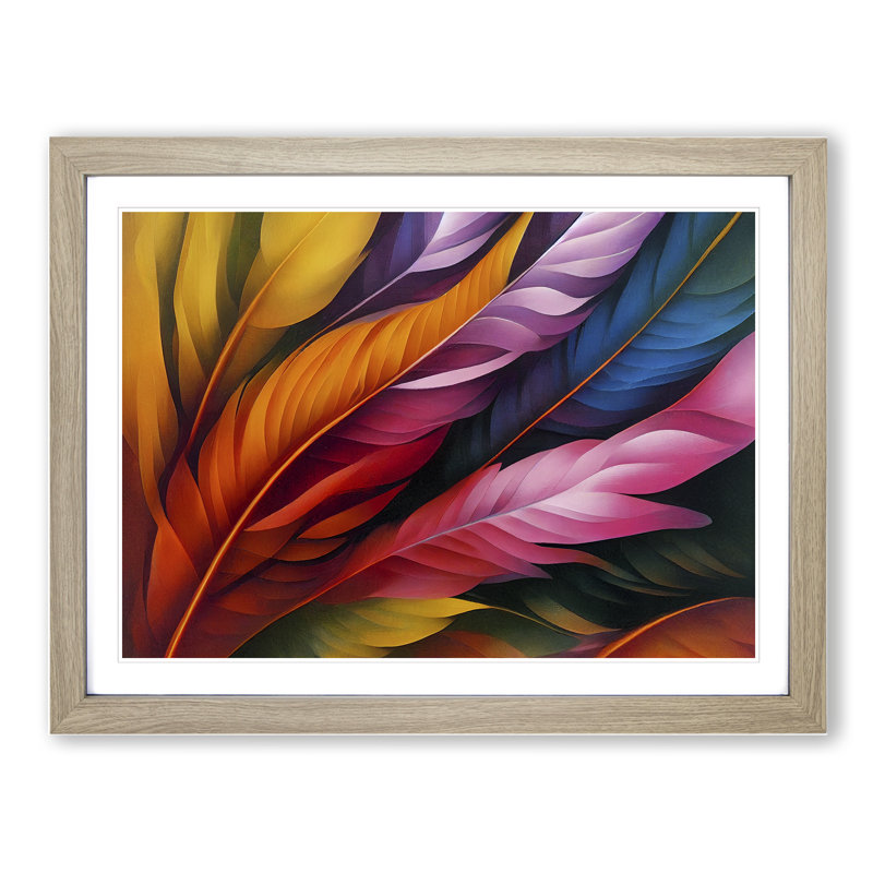 Blessed Bird Feathers - Single Picture Frame Print, 34cm H x 46cm W x 2cm D, Oak