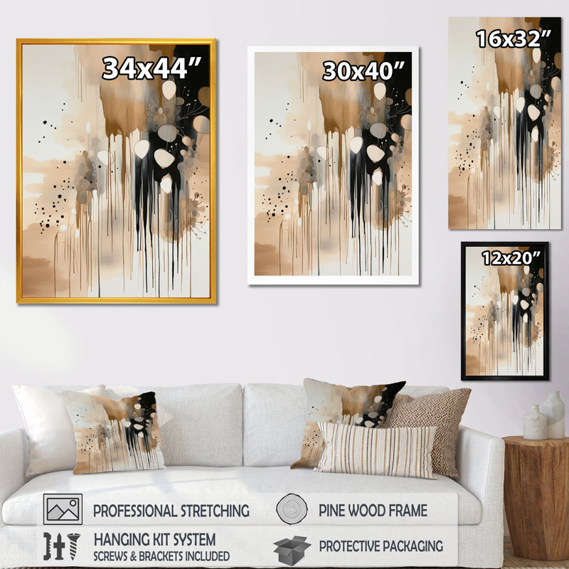 «Brown Mindful Abstraction III», reproduction d'art sur toile abstraite, H 20 po x l 12 po, Cadre flottant noir