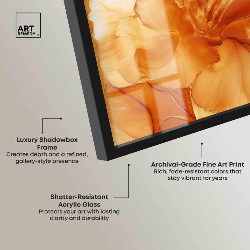 Sunlit Bloom I Shadowbox Print Floral Abstracts par Art Remedy, Noir, H 21 po x l 17 po