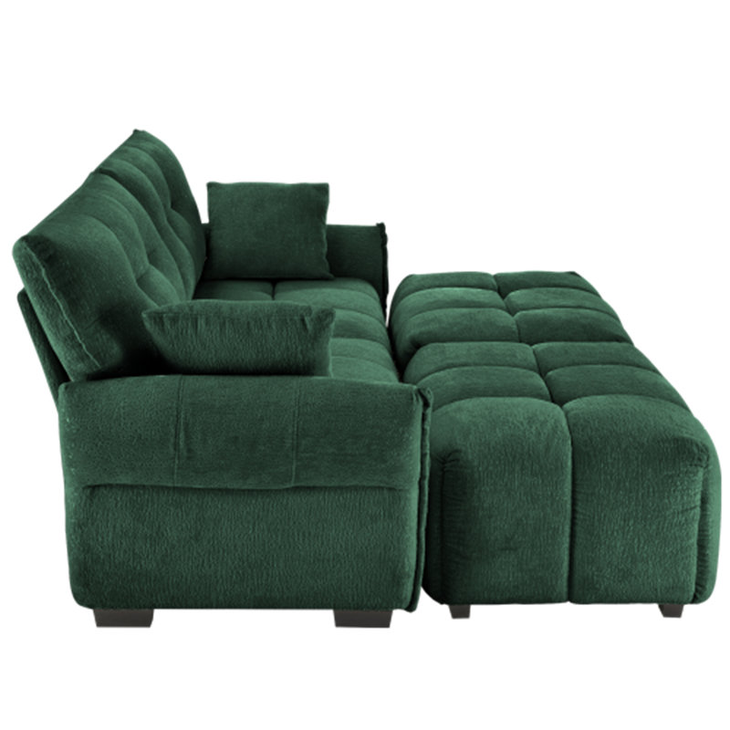 Ensemble de canapé 2 places avec 2 repose-pieds et coussins décoratifs, tissu chenille moelleux, idéal pour le salon, un appartement ou un dortoir, en vert
