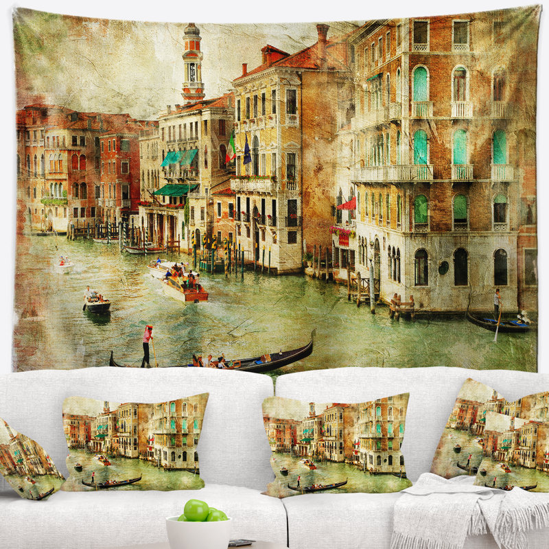 Tapisserie de venise vintage paysage Digital Art, H 32 po x l 39 po