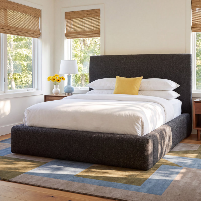 Azar Upholstered Platform Bed, Queen, Lisbon Charcoal