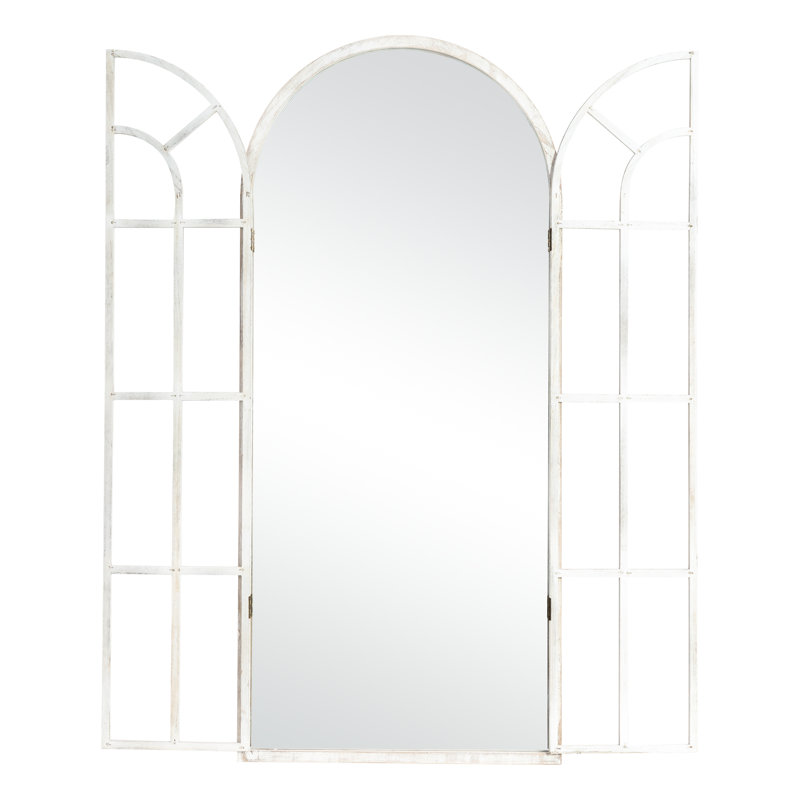 Apolinaras 71" H 31" W Arch Window Pane Wood Full Length Mirror, White, 1