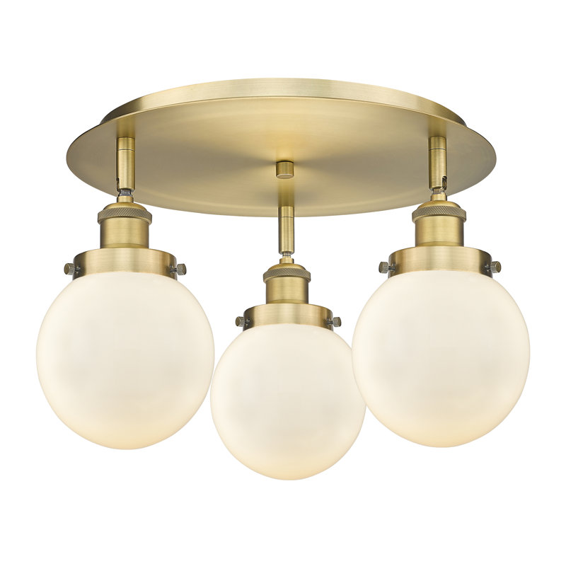 Alphonsa Glass Flush Mount, Matte White, Brushed Brass