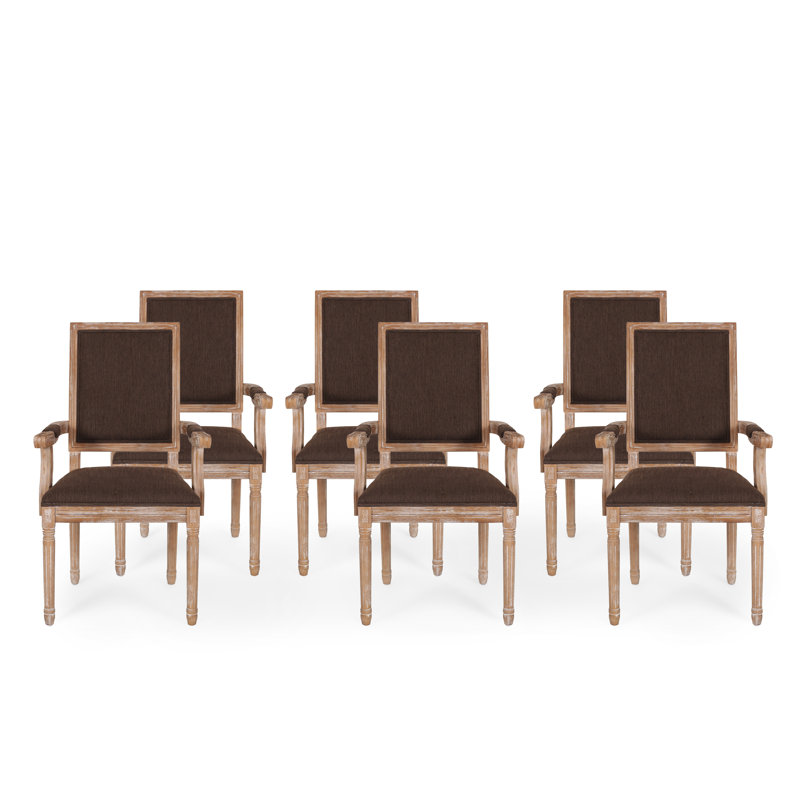 Chaise avec accoudoirs à dossier très grand en bois massif Ethynn, Naturel, 6, Beige