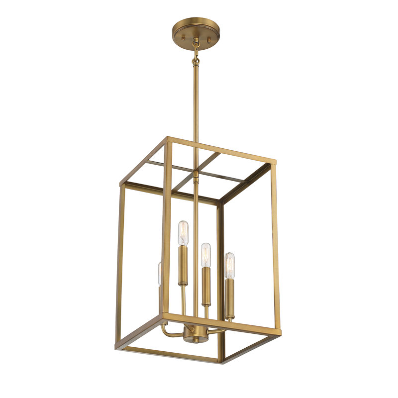 Luminaire suspendu 4 lumières Meridian en laiton naturel, Laiton