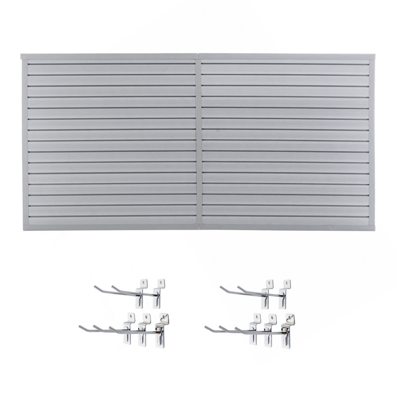 Heavy Duty PVC Slatwall Garage Organizer, 8Ft X 4Ft Section With 10 Panels, Industrial Strength Storage, Charcoal Dark Grey Color, Wall Mounted Tool Rack System
