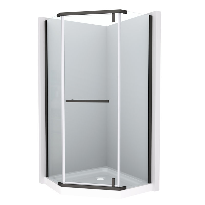Bathroom Pivot Shower Enclosure - 1/4" Tempered Clear Glass Matte Black For Appeal Visual, Black