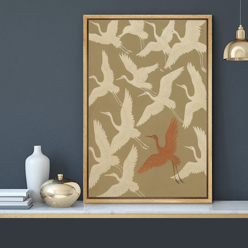 «Flying Cranes Group with Accent Bird Art», reproduction d'art sur toile encadrée, H 36 po x l 24 po x P 1,5 po