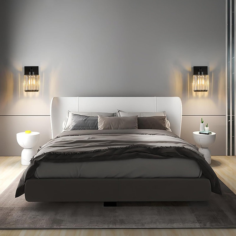 Modern Crystal Wall Sconce Set Of Two With E26 Socket, Easy Installation For Indoor Bathroom Vanity Lighting, Matte Black