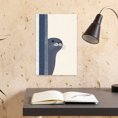 Curious Blue Seal Minimalist Modern Animal Nature Wall Art Print 1 Piece Wrapped Canvas Wall Art