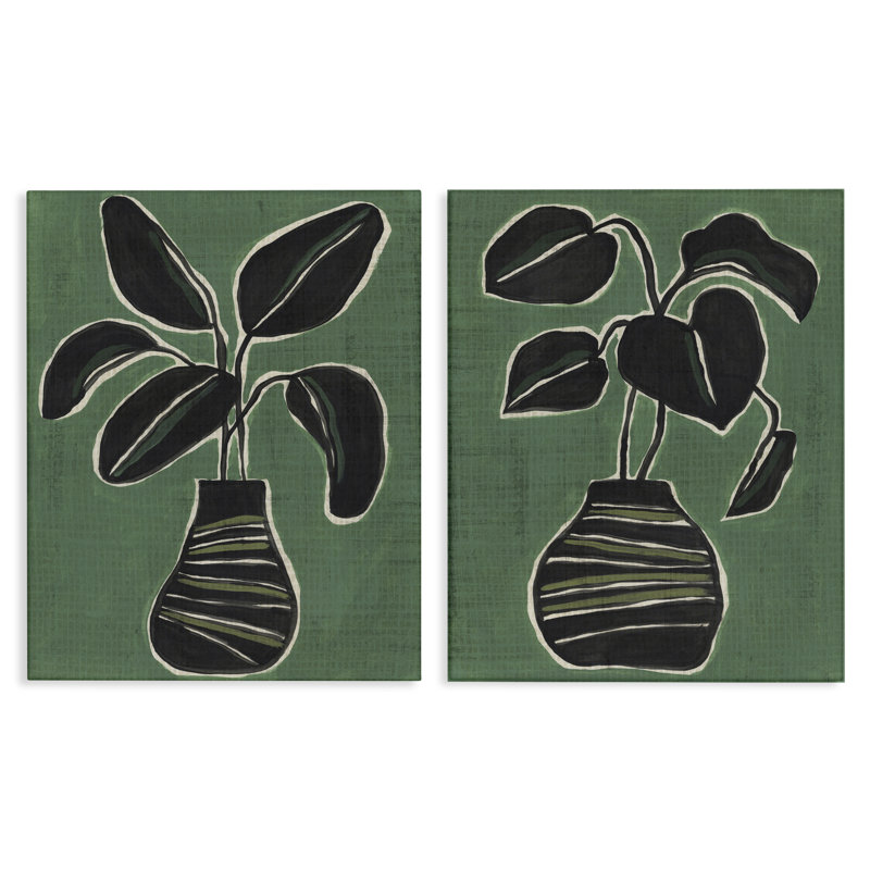 Ensemble de 2 plantes vertes sur toile, par June Erica Vess, H 30 po x l 24 po