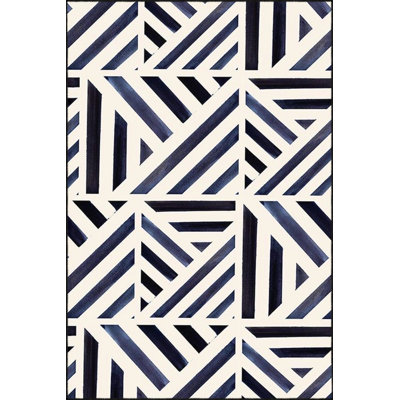 Black Geometric Patterned Woven Base Washable Rug
