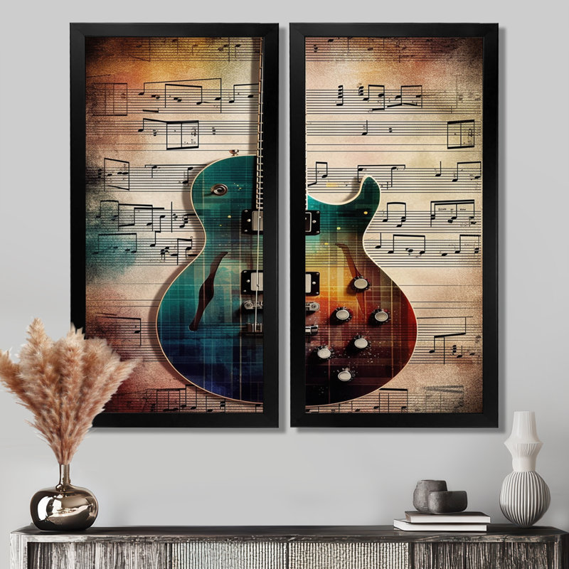 «Play To The Melody», art mural sur toile, ensemble de 2 sarcelles encadrées, H 20 po x l 24 po, Reproduction encadrée, Black