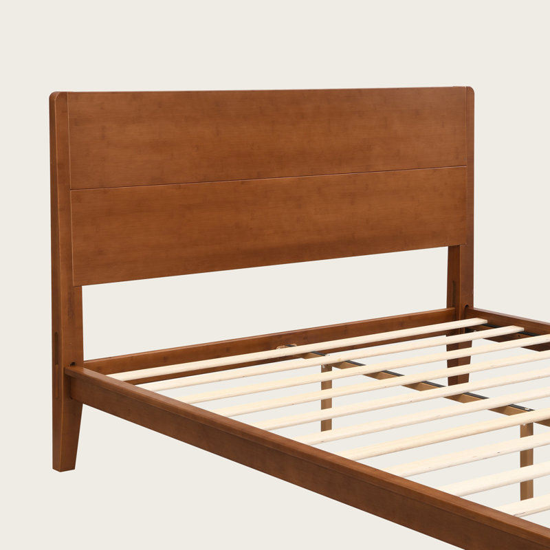 Mid-Century Modern Bamboo Platform Bed, Eco-Friendly Wood Frame with Metal Slat Support, No Box Spring Needed, Queen