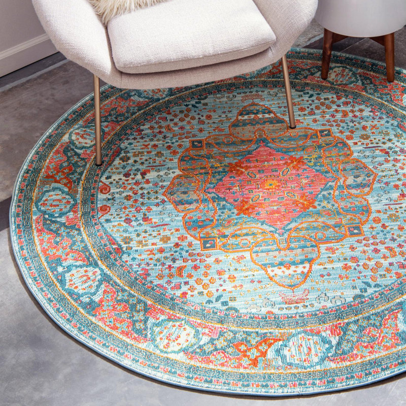 Tapis oriental bleu clair Folmar, Rond 6 pi 1 po