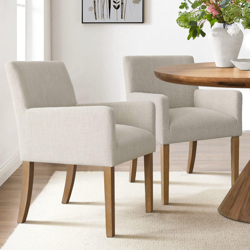 Kirjak 34" H Stain Resistant Linen Dining Armchair , Beige