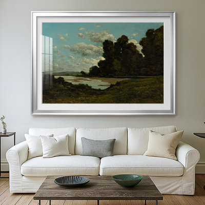 River Landscape-Henri Harpignies-Framed Print with Mat and glass-c. 1900