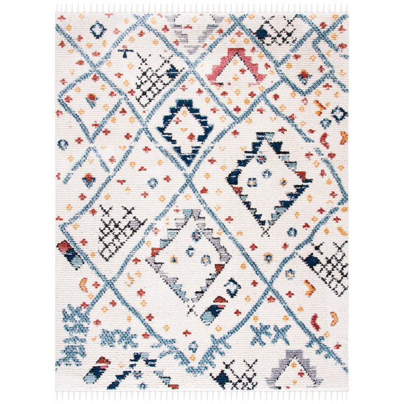 Hand-Knotted Gray Diamond Pattern Round Synthetic Rug