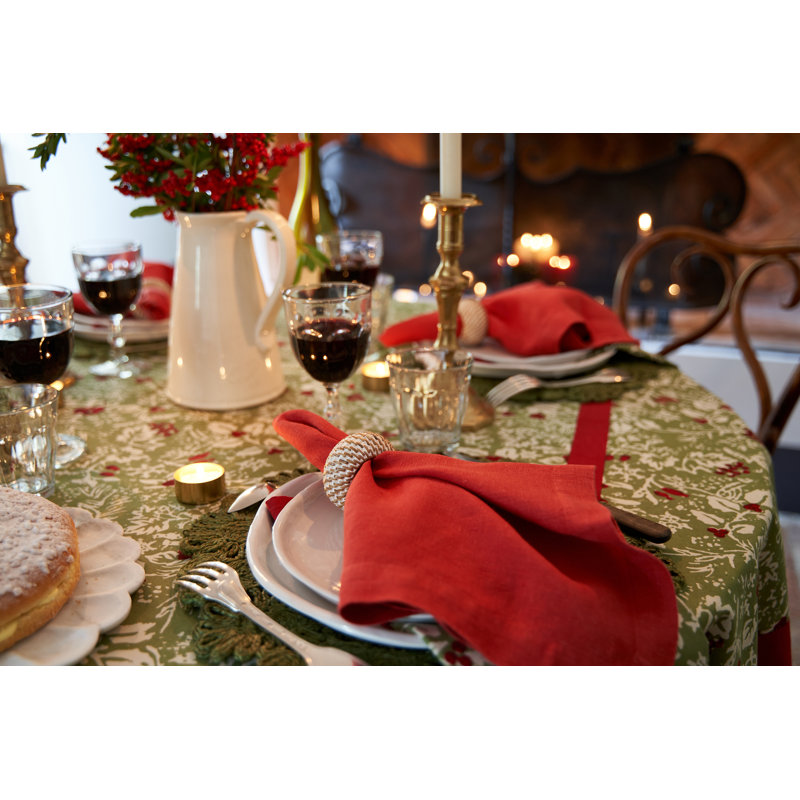 Baies De Houx Handmade Floral Tablecloth, 90" Square