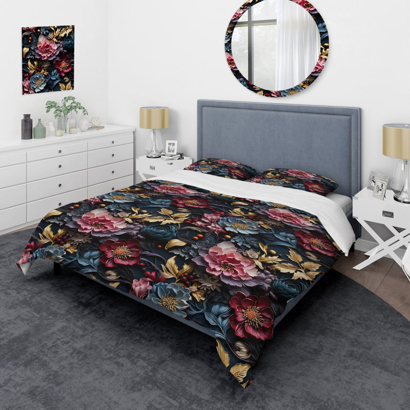 Enigma Moody Patterns - Ensemble de housse de couette à motif floral - Microfibre de polyester