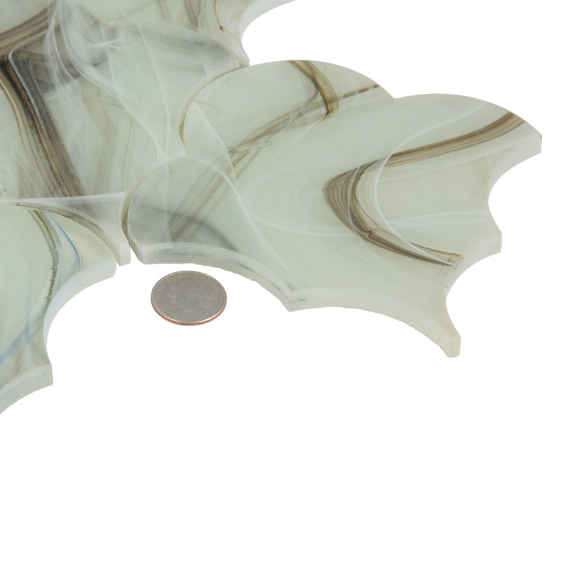 Virelle 9x9 in. White and Amber Brown Glossy Glass Arabesque, Fan Wall and Floor Tile (2.78 sq ft/case, 5-Pack)