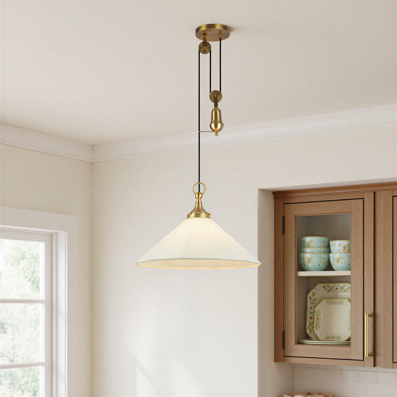 Adelynn Single Light Linen Steel Pendant, Gold
