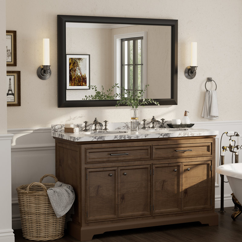 Amara Tempered Glass and Aluminum Alloy Framed Wall Mirror, Matte Black, 55" x 36"