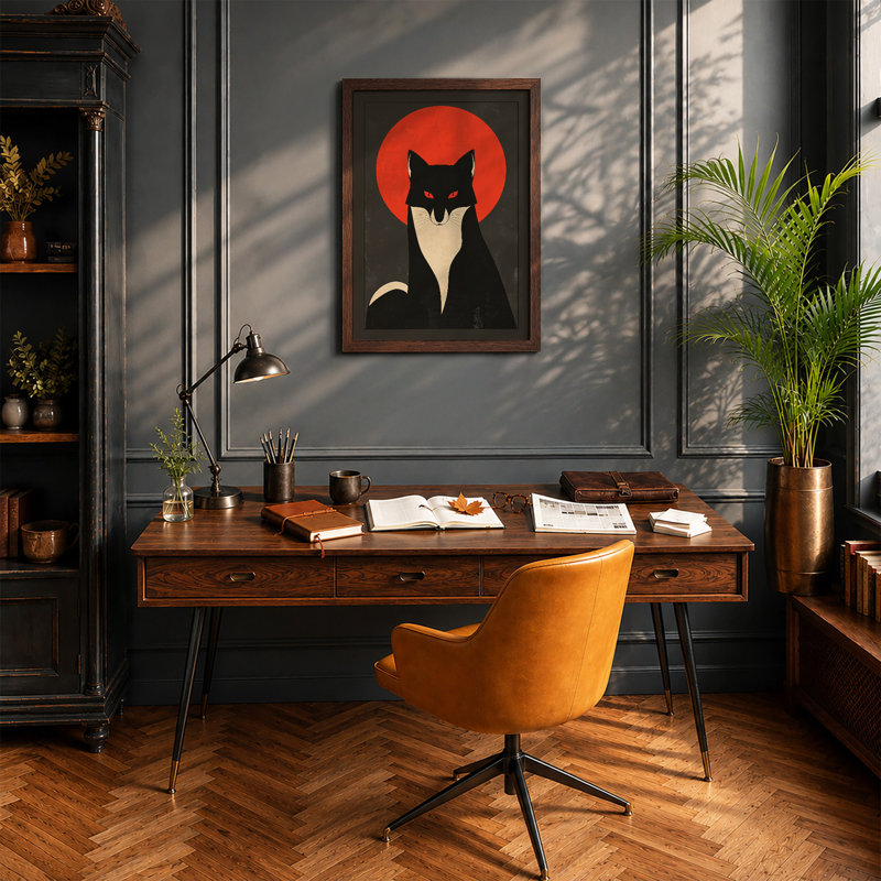 Geometric Cat Icon Modern - Print, A2 - 59.4 x 42.0 cm, Walnut