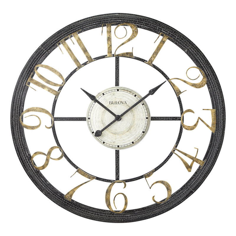 Oversized Aged Gold and Black Metal Wall Clock