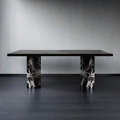 Black Rectangular Solid Wood + Sintered Stone tabletop Dining Table