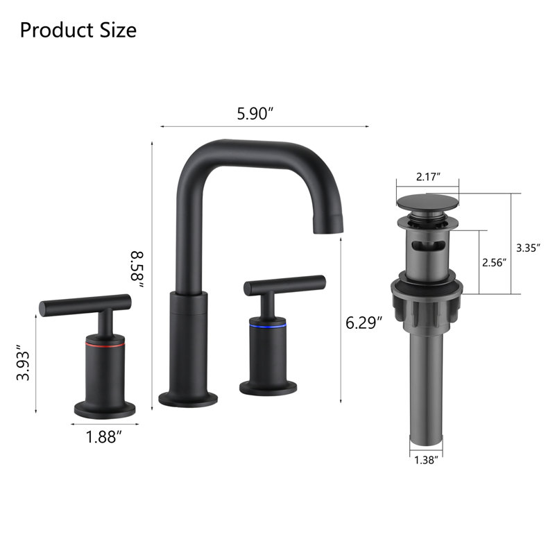 Widespread 2-handle Bathroom Faucet with Drain Assembly, Matte Black