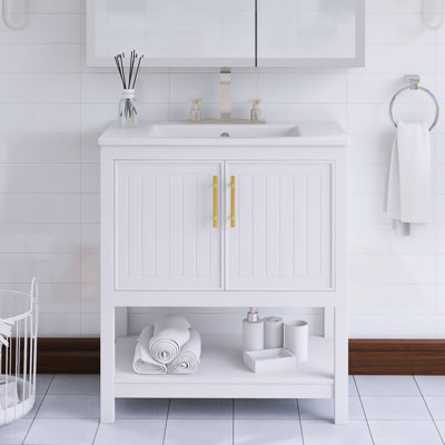 30" Freestanding Single Bathroom Vanity With White Ceramic Integrated Top