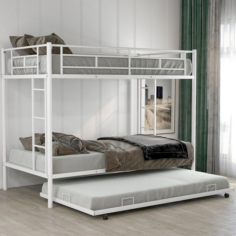 Lit simple superposé au dessus d'un lit simple avec lit gigogne, blanc, Blanc