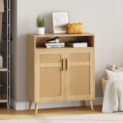 Rattan-Like Shoe Cabinet, Shoe Storage Cabinet with Adjustable Shelf, Bohemian Shoe Organizer Cabinet, Narrow Shoe Storage, for Entryway, Living Room, Hallway