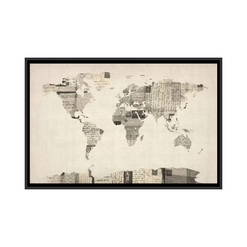 «Carte postale du monde rétro» par Michael Tompsett, impression sur toile, H 40 po x l 60 po x P 1,5 po, Pas de tapis