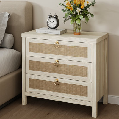 Boho Large Nightstands Side Table With 3 Drawers by Dakota Fields