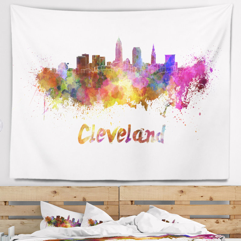 Cleveland skyline tapisserie Cityscape, H 32 po x l 39 po