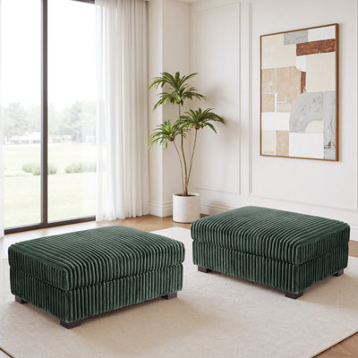Upholstered Faux Rabbit Fur Flannel Rectangle Ottoman, Modular Part For Sectional Sofa