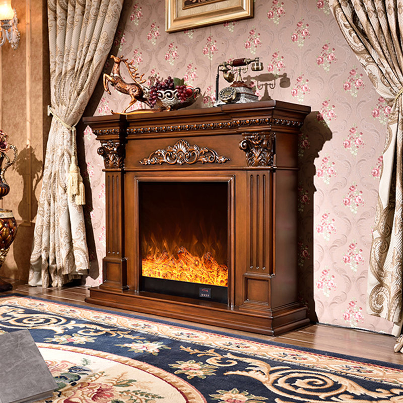 Walnut Solid Wood Freestanding Fireplace