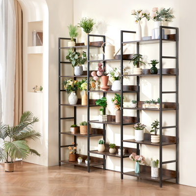 Metal Bookshelf Rustic Bookshelf 14-Tier for Living room Bedroom & Office