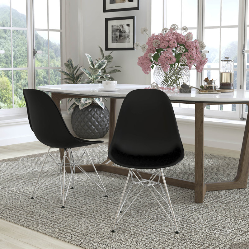 Daker Plastic Chair with Chrome Base, Black