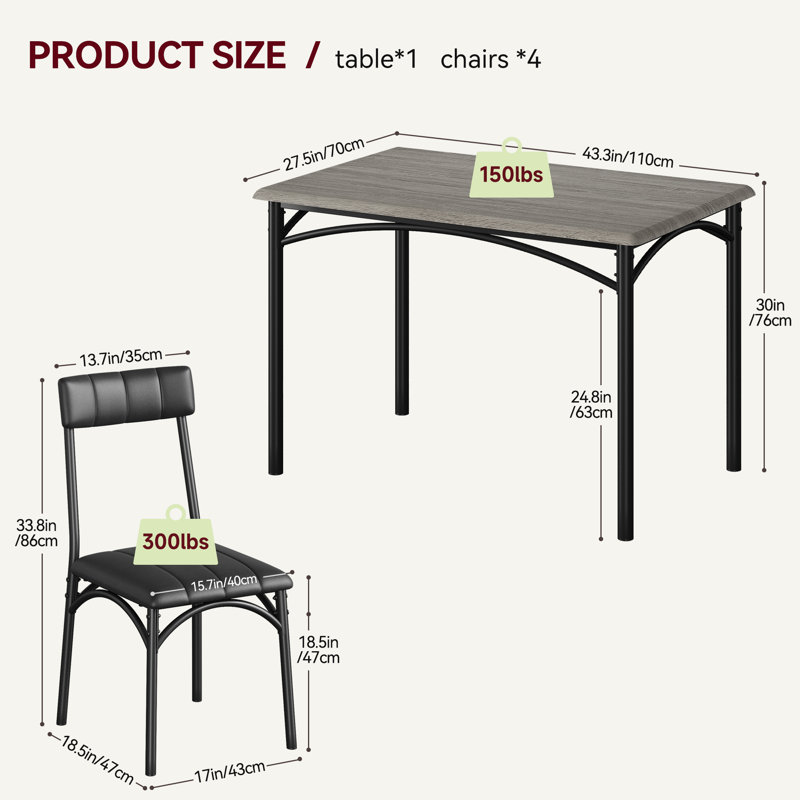 Anayshia Four Leg Dining Set, Gray