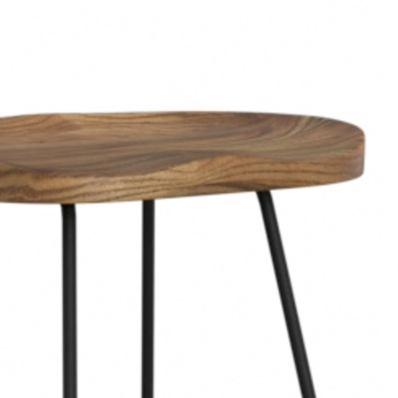 Rustic Black Elm Wood 30" Saddle Bar Stool, Set of 2