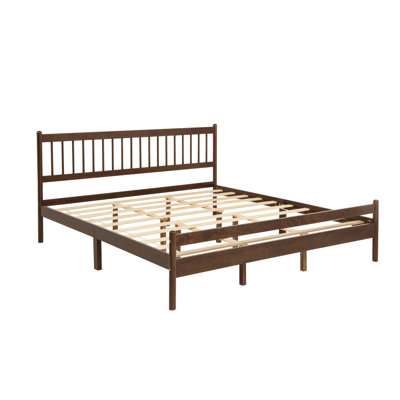 Traditional King Size Bed Frame with Headboard and Footboard, Walnut Finish Pine Wood